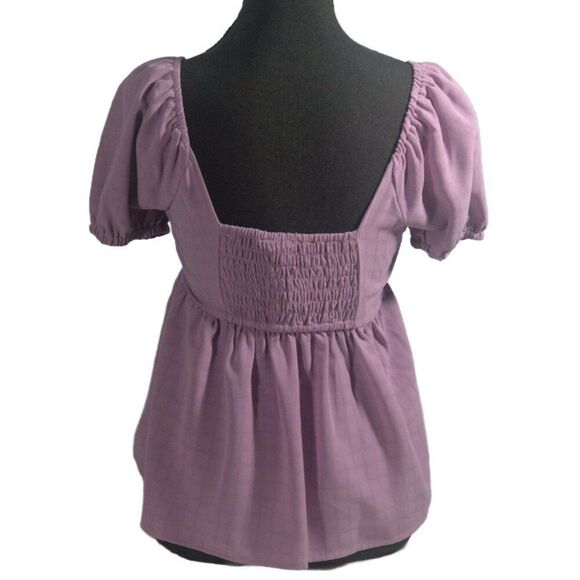 honey & sparkle Lavender Puff Sleeve Smocked Back Top Size Small - Picture 4 of 7